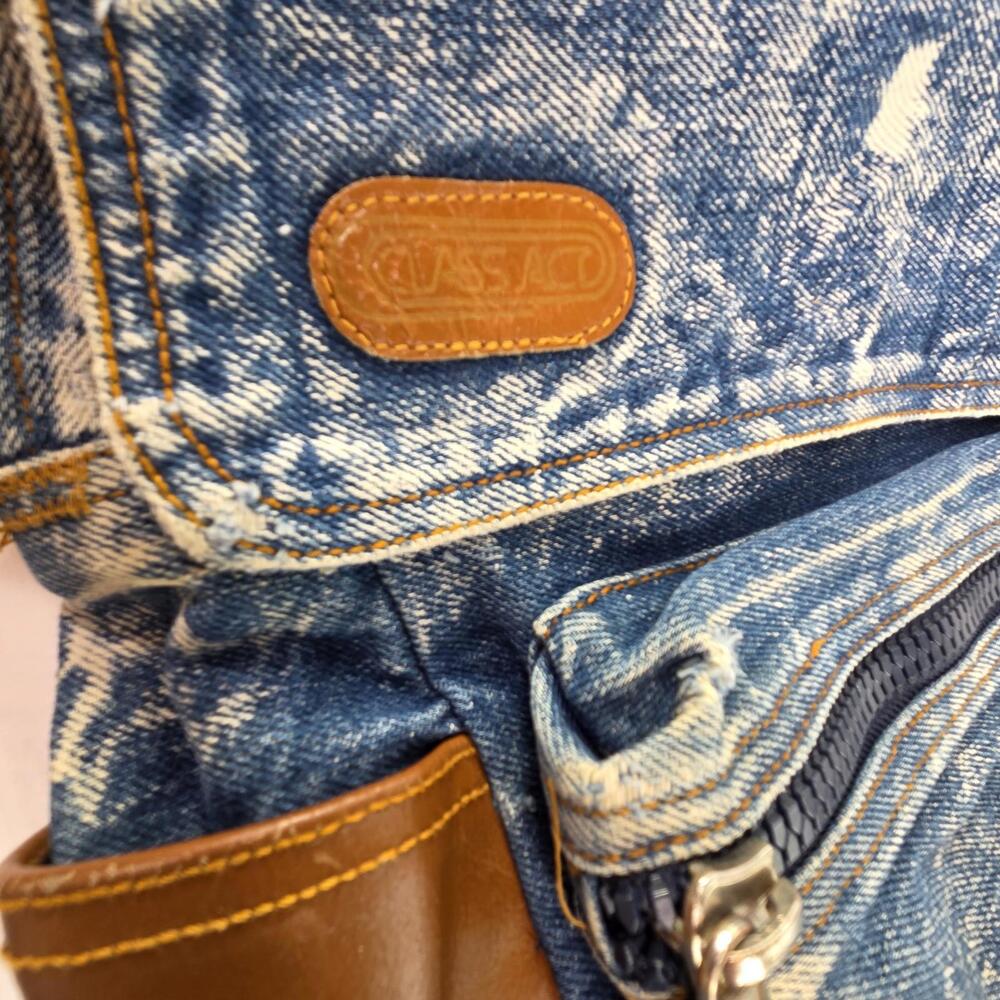 Vintage Class Act 90s Blue Stone Washed Thick Denim Zip Niche Design Backpacks - Picture 6 of 13